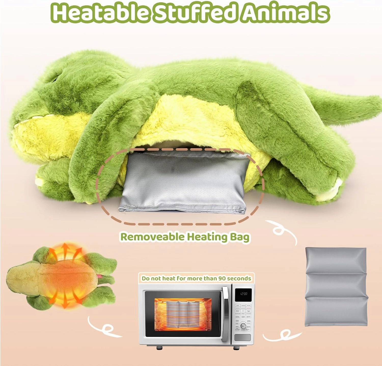 Weighted Stuffed Animals with Microwavable Heating Pad - 5lb or 2.13lb Adjustable, Heatable & Coolable Dinosaur Plush for Relaxation, Removable Inner Pad, Plush Gift for Kids Adults (23 Inch)