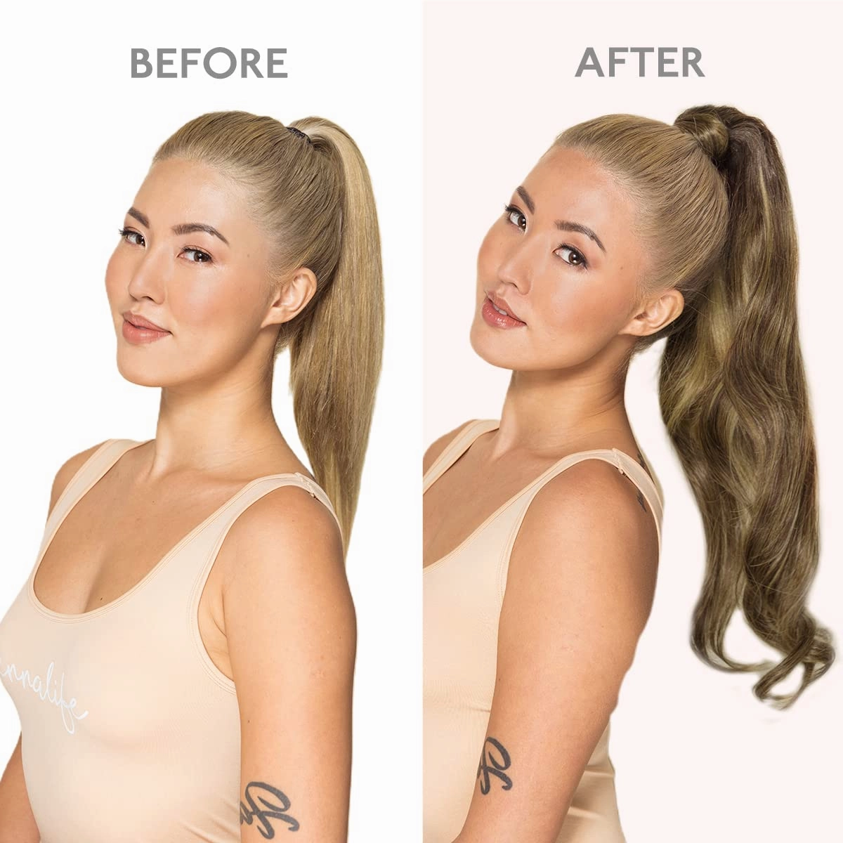 WENNALIFE Ponytail Hair Extension, 14 Inch 80g Balayage Chocolate Brown to Caramel Blonde Ponytail Extension Human Hair Clip in Wrap Around Remy Human Hair Extension Hairpieces