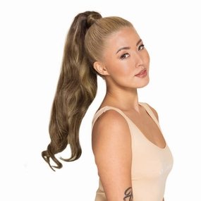 WENNALIFE Ponytail Hair Extension, 14 Inch 80g Balayage Chocolate Brown to Caramel Blonde Ponytail Extension Human Hair Clip in Wrap Around Remy Human Hair Extension Hairpieces