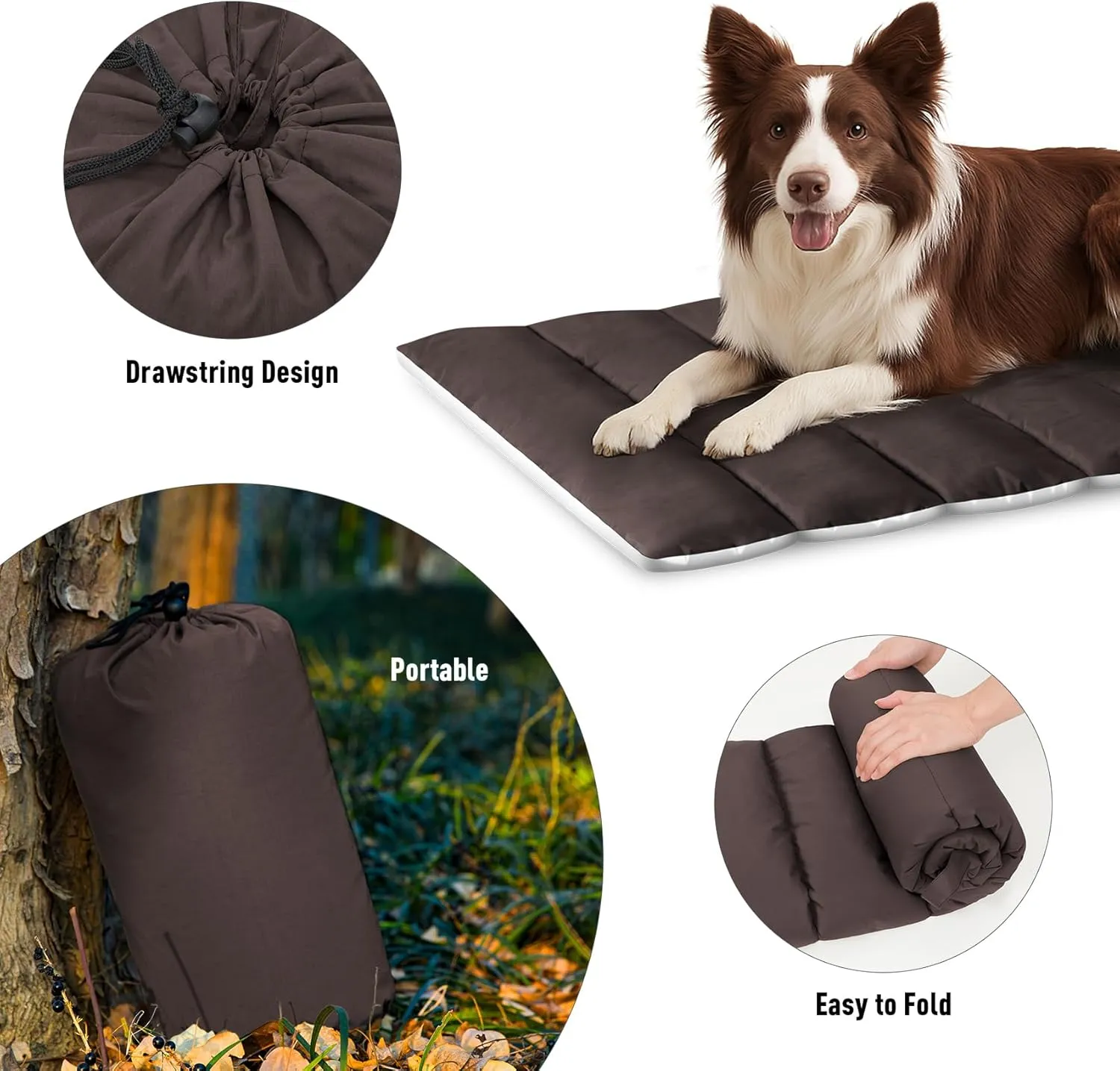 WESTERN HOME WH Outdoor Dog Bed,Large Sized Dog Waterproof Washable Beds for Medium Large Dogs, Portable Camping Travel Pet Bed Mat, 43 x 26 Inch, Brown