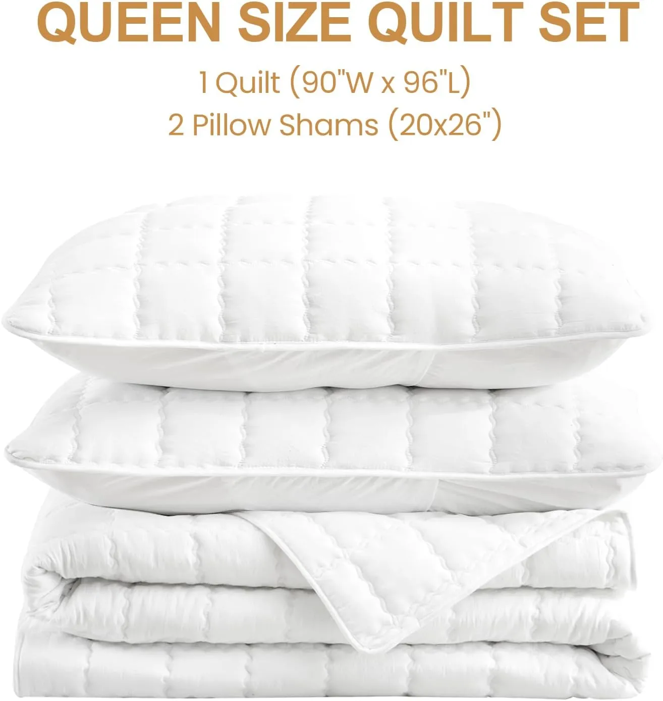 White Quilt Set Queen Size, Oversized Queen Quilts Bedding Set, Soft, Cozy, Breathable Lightweight Bedspread Bed Coverlets for All Seasons, 3 Pieces, 1 Quilt and 2 Pillow Shams