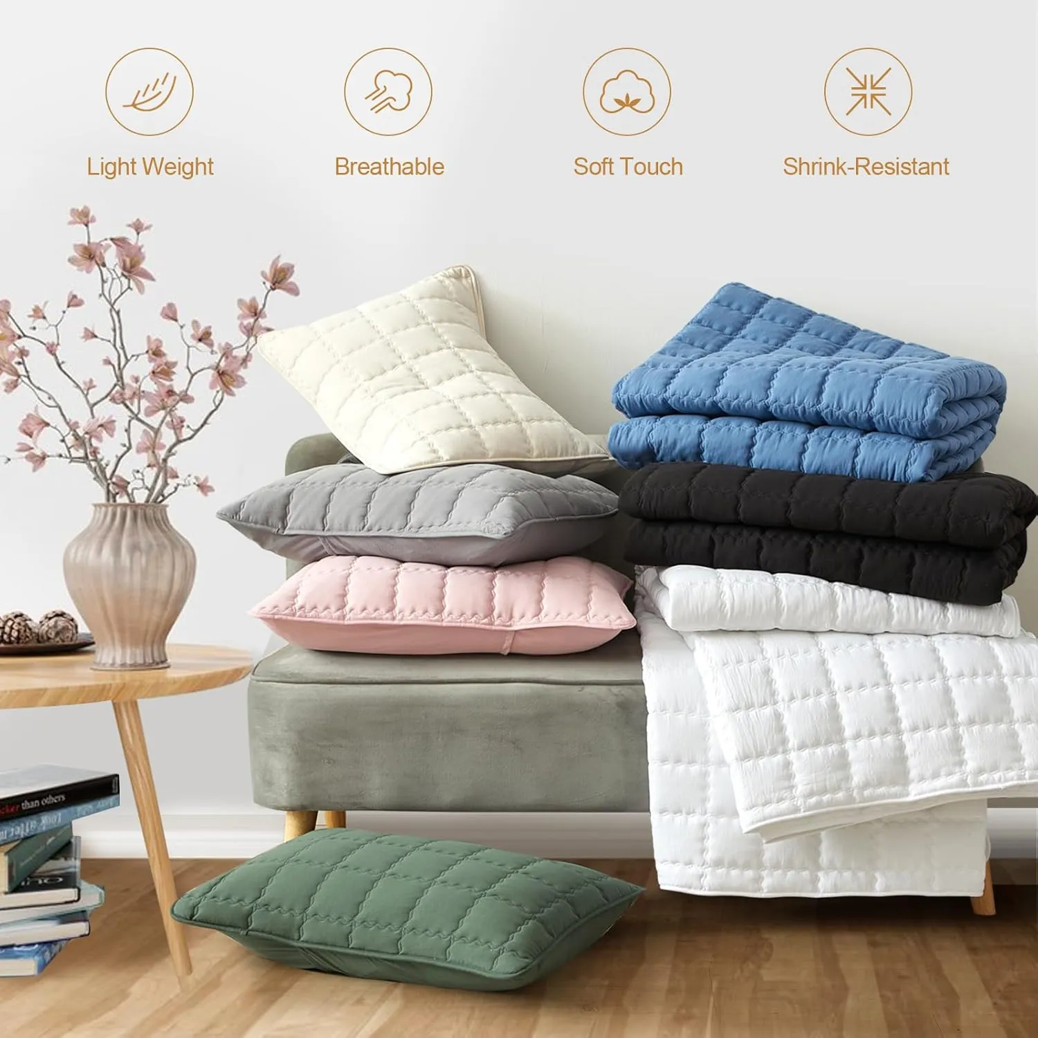 White Quilt Set Queen Size, Oversized Queen Quilts Bedding Set, Soft, Cozy, Breathable Lightweight Bedspread Bed Coverlets for All Seasons, 3 Pieces, 1 Quilt and 2 Pillow Shams