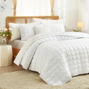 White Quilt Set Queen Size, Oversized Queen Quilts Bedding Set, Soft, Cozy, Breathable Lightweight Bedspread Bed Coverlets for All Seasons, 3 Pieces, 1 Quilt and 2 Pillow Shams