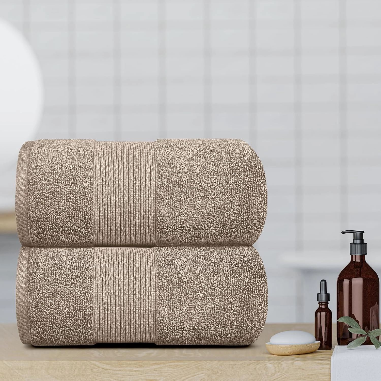 White Classic Resort Collection Soft Bath Sheet Towels | 35x70 Oversize Large Luxury Hotel Plush & Absorbent Cotton Bath Sheet [2 Pack, Taupe]