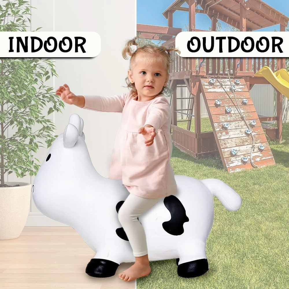 White Cow Bounce & Ride-on Inflatable Hopper Toddler Toy with Pump
