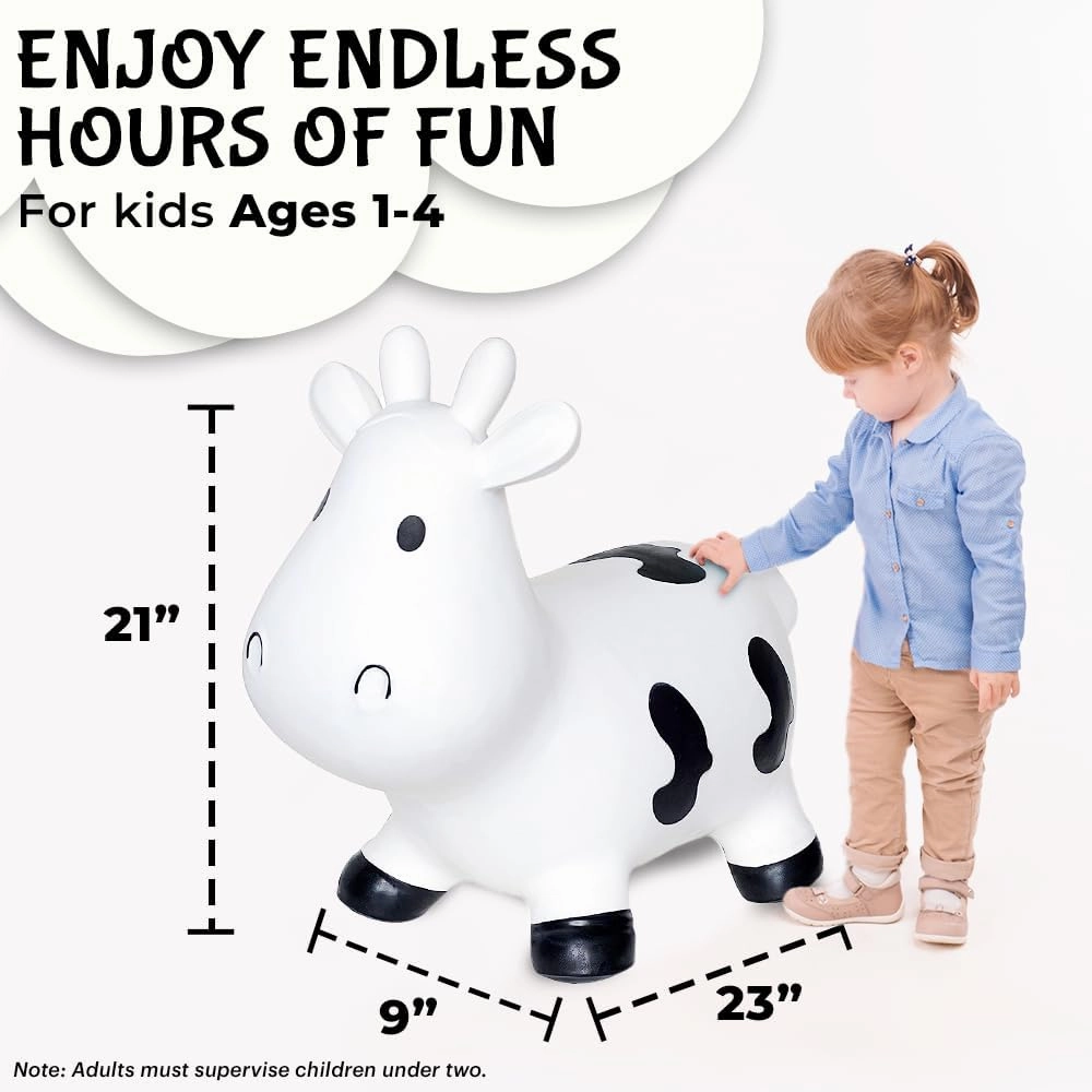 White Cow Bounce & Ride-on Inflatable Hopper Toddler Toy with Pump