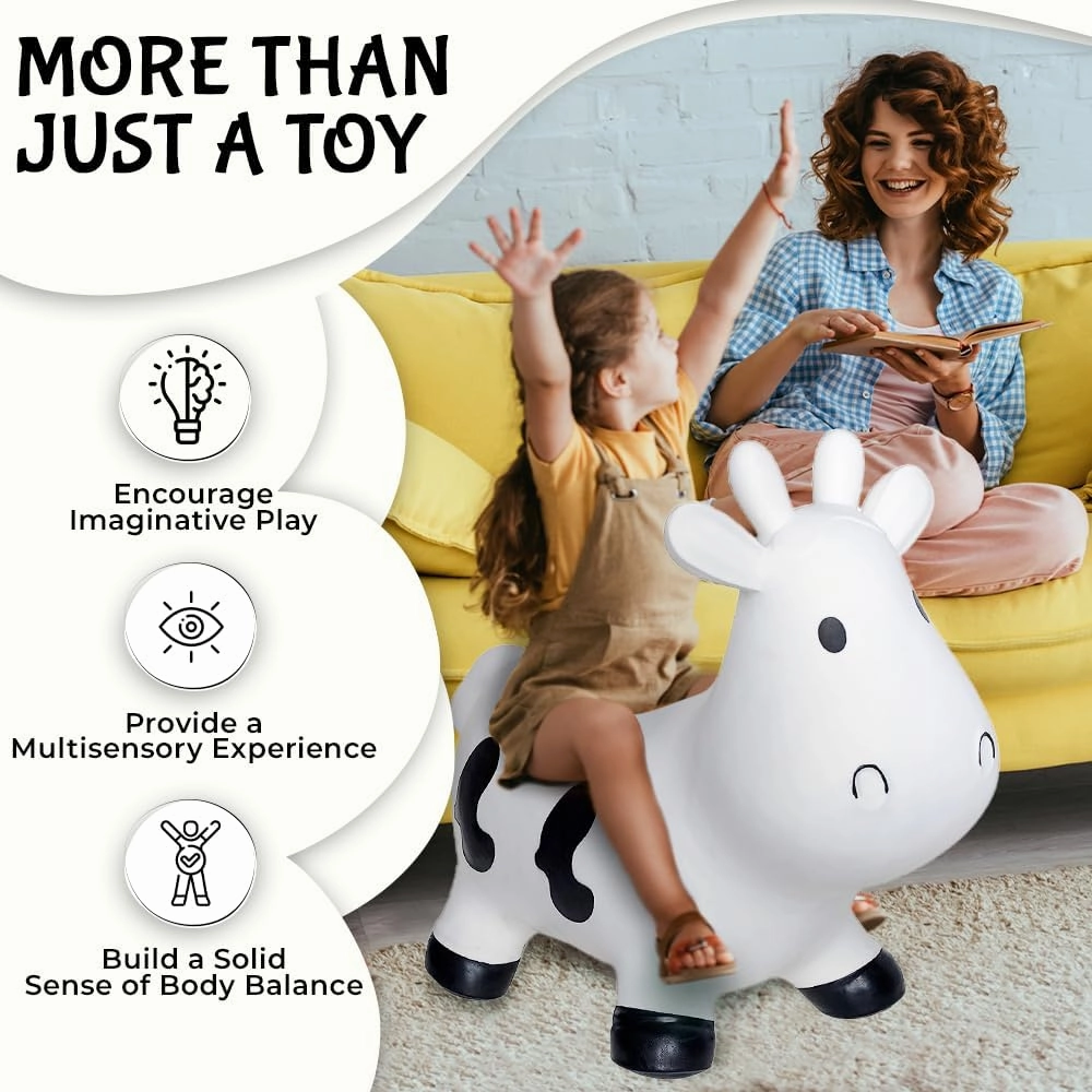 White Cow Bounce & Ride-on Inflatable Hopper Toddler Toy with Pump