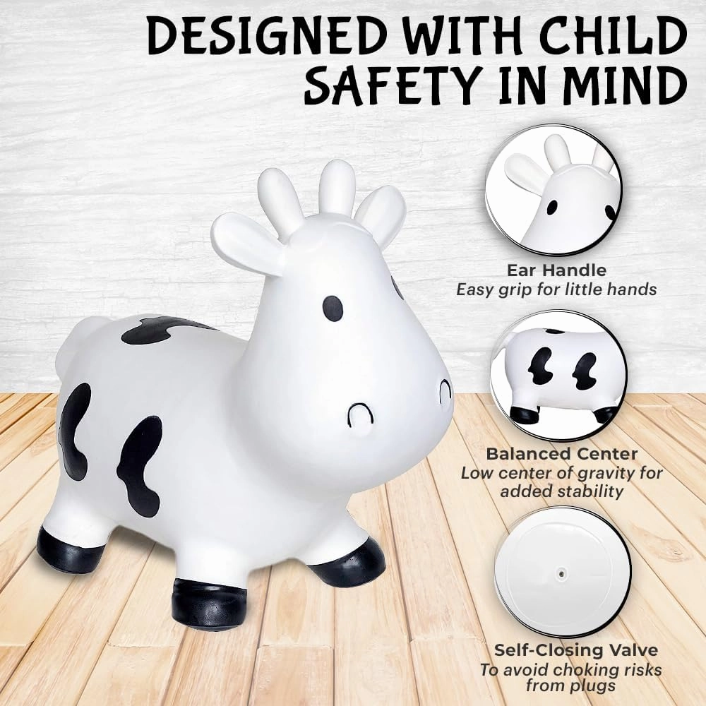 White Cow Bounce & Ride-on Inflatable Hopper Toddler Toy with Pump