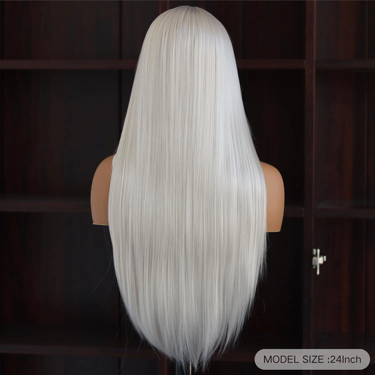 White Lace Front Synthetic Wig Long Straight Platinum Snow White Synthetic 13×4 Lace Front Wigs Pre Plucked Natural Hairline Heat-Resistant Fiber Wig For Women(24Inch)