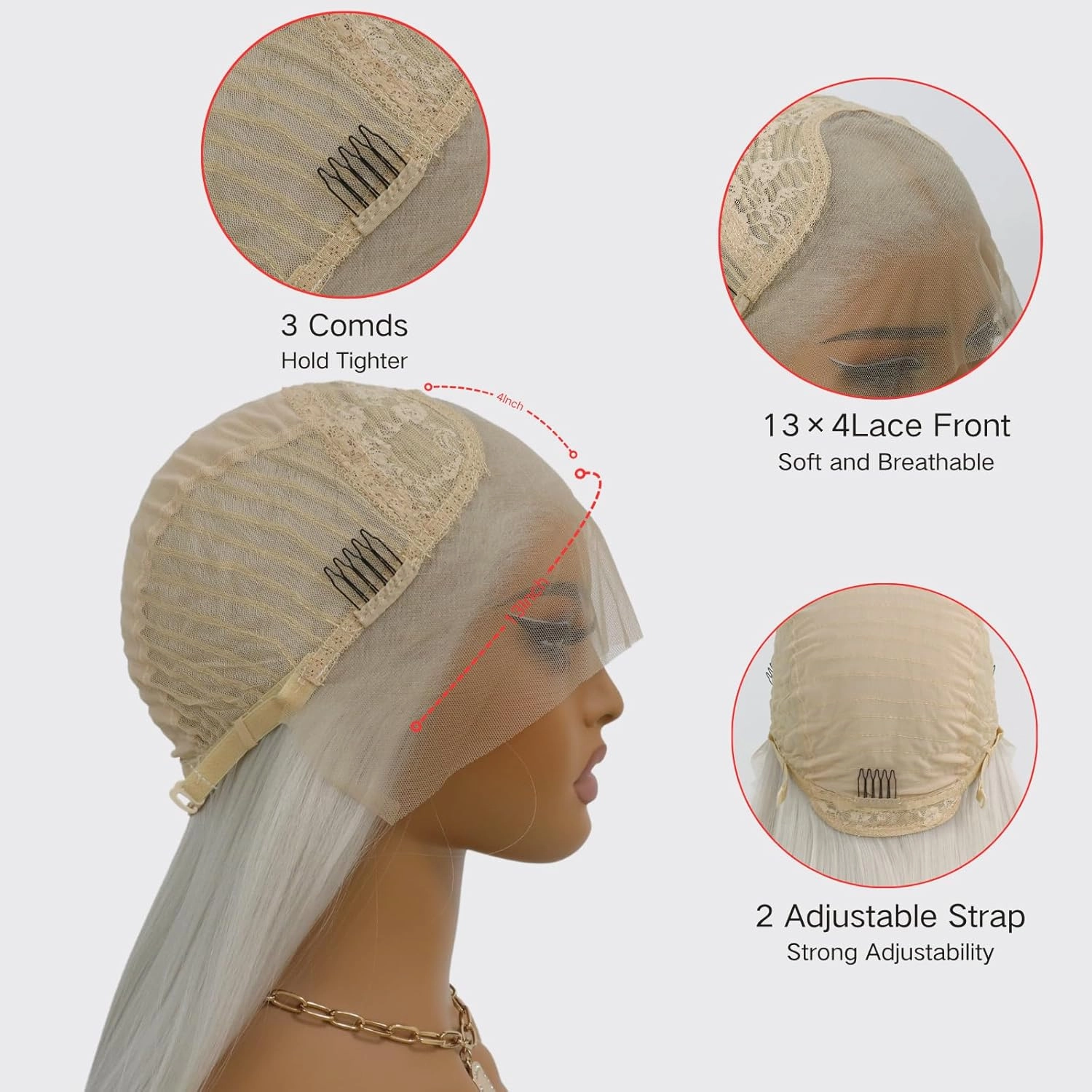 White Lace Front Synthetic Wig Long Straight Platinum Snow White Synthetic 13×4 Lace Front Wigs Pre Plucked Natural Hairline Heat-Resistant Fiber Wig For Women(24Inch)