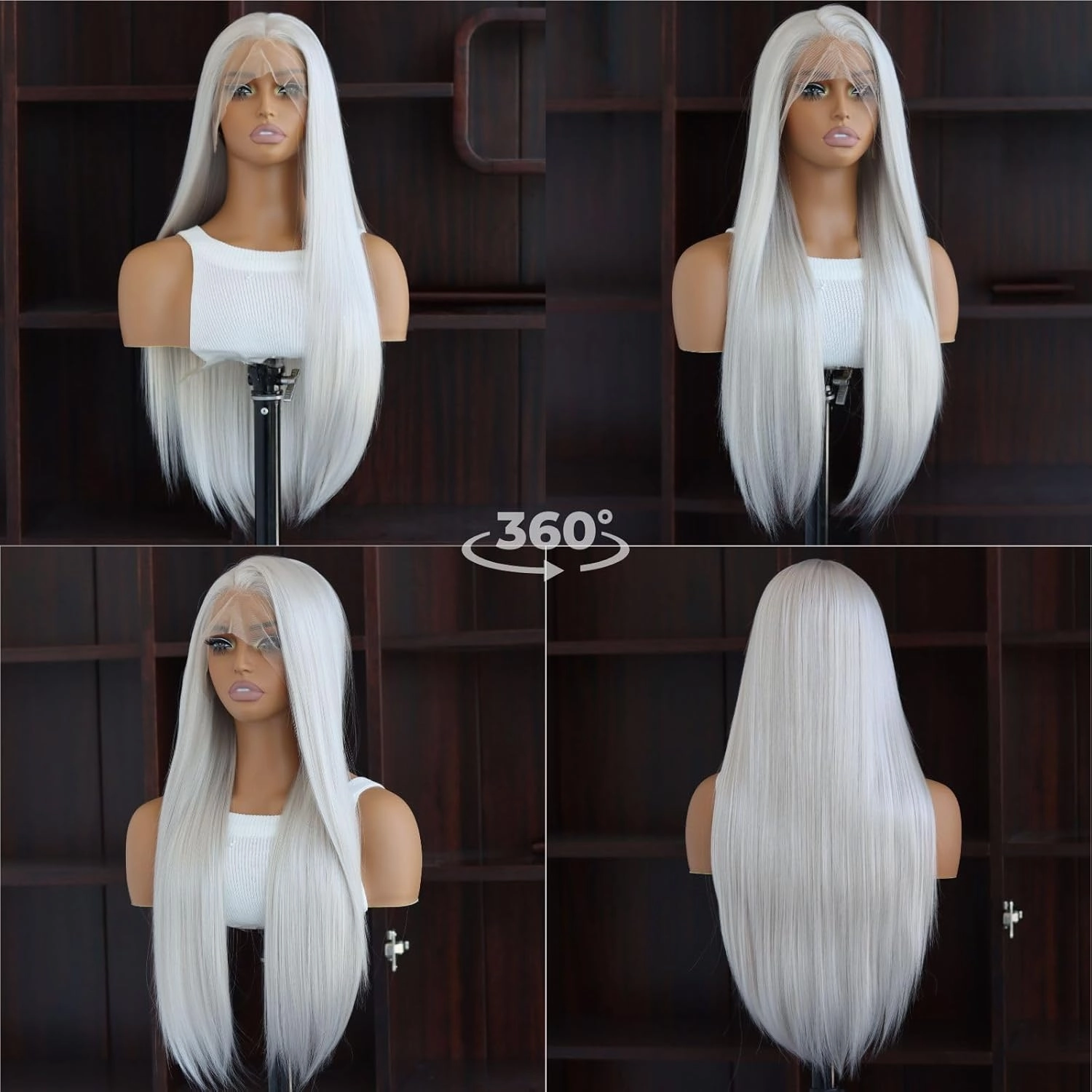 White Lace Front Synthetic Wig Long Straight Platinum Snow White Synthetic 13×4 Lace Front Wigs Pre Plucked Natural Hairline Heat-Resistant Fiber Wig For Women(24Inch)