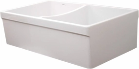 Whitehaus Collection WHQDB532-WHITE Fireclay Kitchen Sink, 33" x 20", White/Brushed Nickel