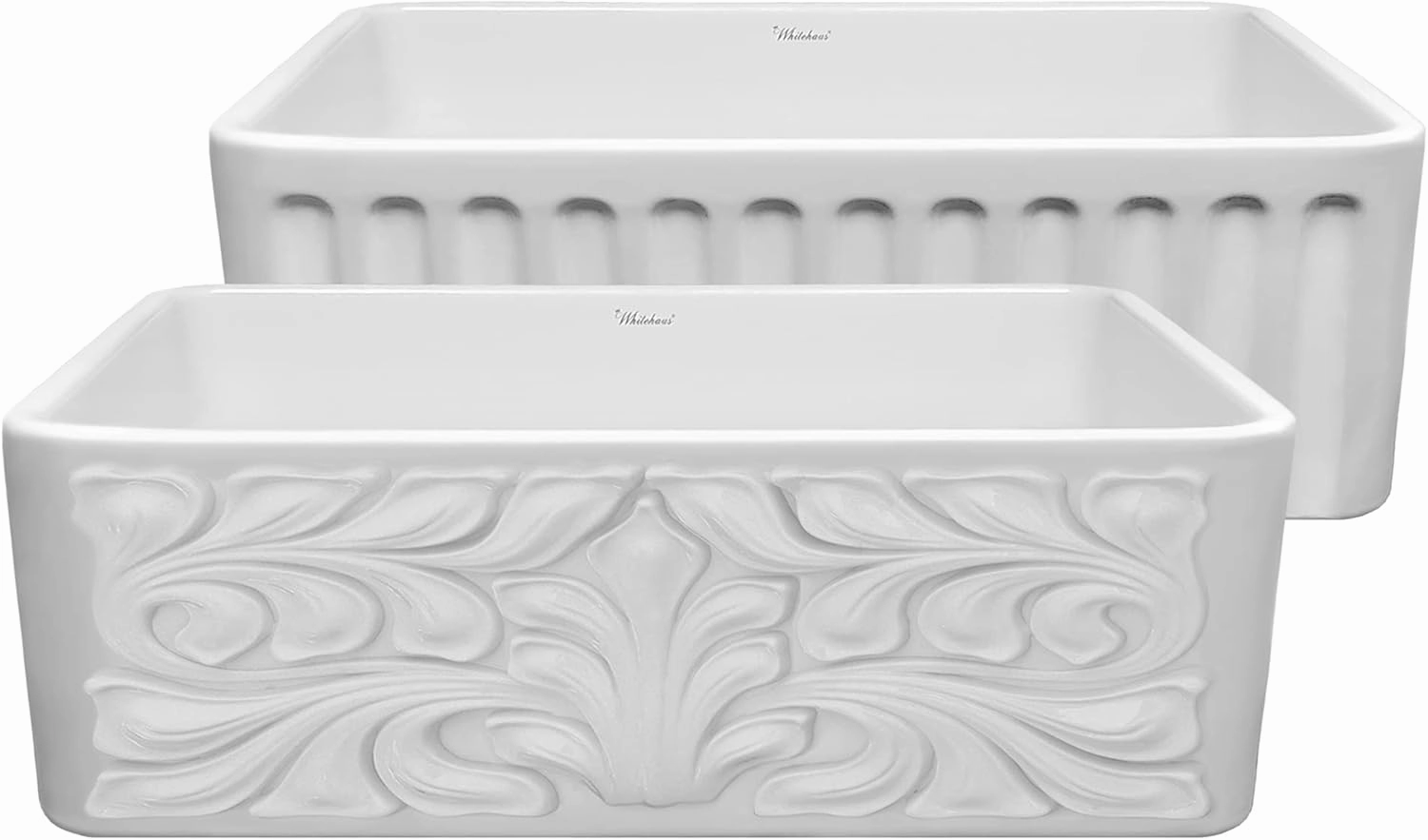 Whitehaus WHFLGO3018-WHITE Reversible Kitchen Fireclay Sink, 30 x 18 x 10, White