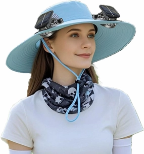 Wide Brim Solar Fan Hat, Hat with 2 Solar Power Fan, Bucket Hats for Men Women, Fans Built in