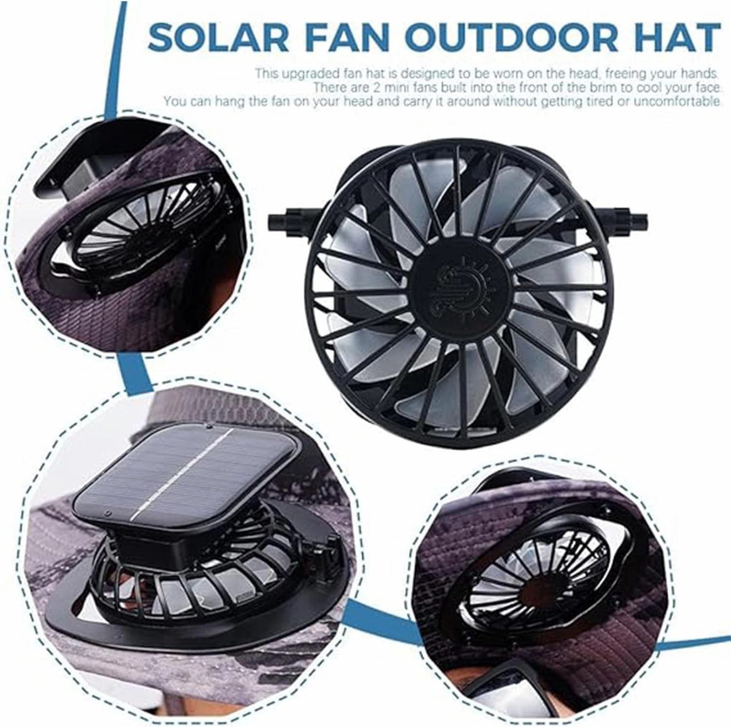 Wide Brim Solar Fan Hat, Hat with 2 Solar Power Fan, Bucket Hats for Men Women, Fans Built in