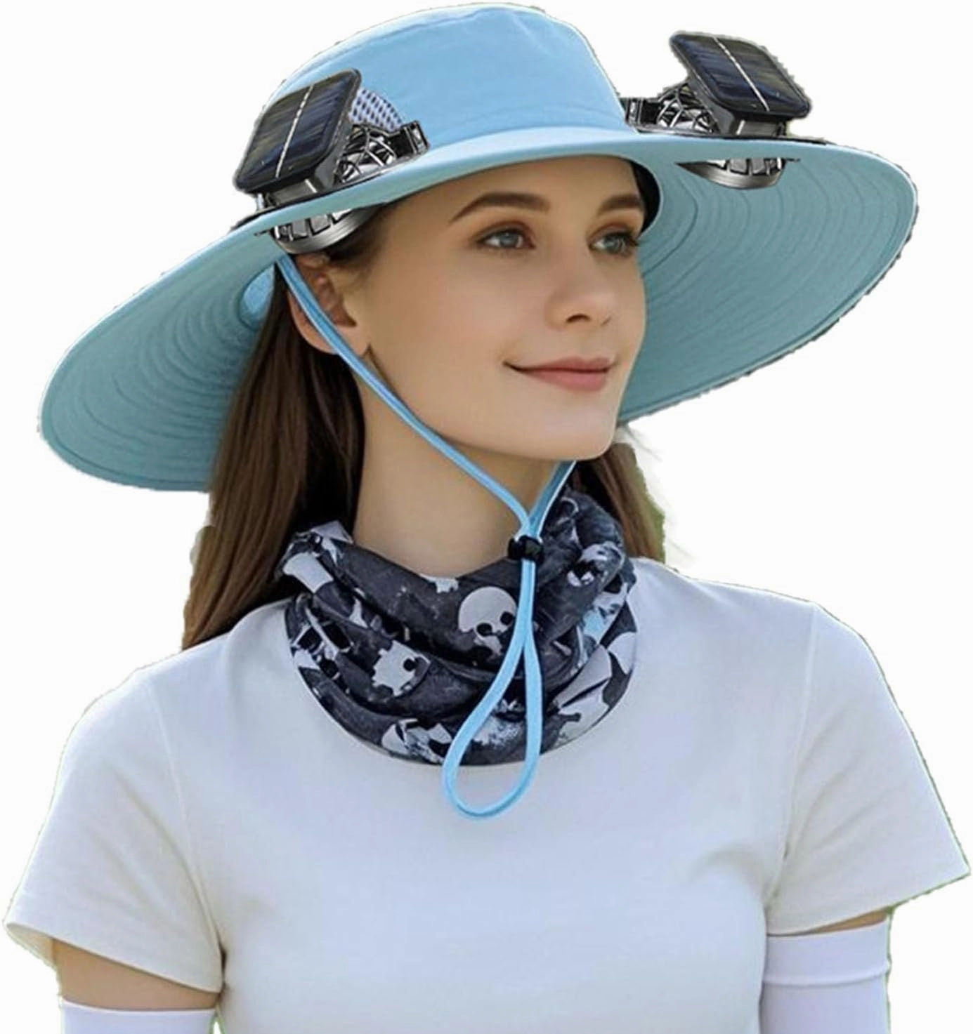 Wide Brim Solar Fan Hat, Hat with 2 Solar Power Fan, Bucket Hats for Men Women, Fans Built in