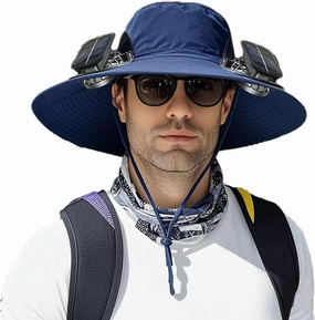 Wide Brim Solar Fan Hat, Hat with 2 Solar Power Fan, Bucket Hats for Men Women, Fans Built in