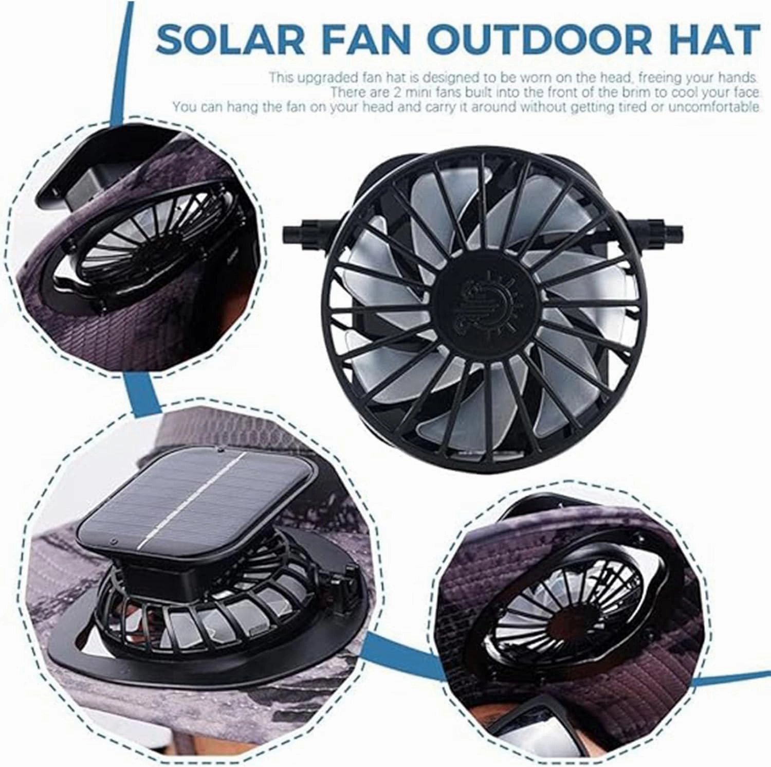 Wide Brim Solar Fan Hat, Hat with 2 Solar Power Fan, Bucket Hats for Men Women, Fans Built in