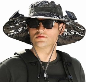 Wide Brim Solar Fan Hat Outdoor Sun Hat with 2 Solar Fan Fishing Hat,Removable & USB Charging Fan,UPF 50  Bucket Beach Hat