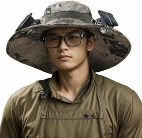 Wide Brim Solar Fan Hat Outdoor Sun Hat with 2 Solar Fan Fishing Hat,Removable & USB Charging Fan,UPF 50  Bucket Beach Hat