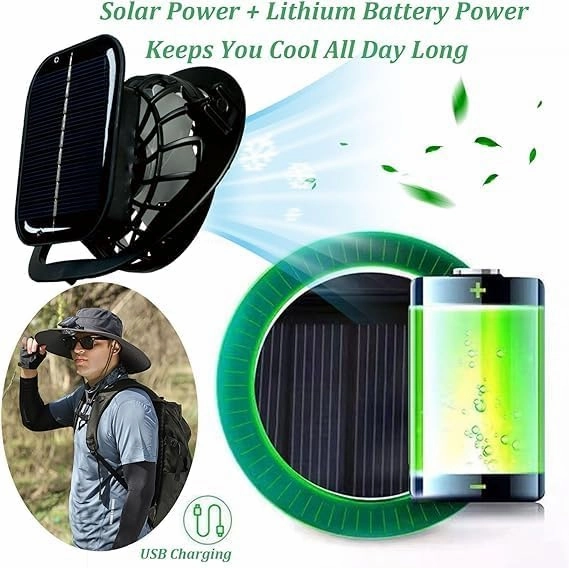 Wide Brim Solar Fan Hat Outdoor Sun Hat with 2 Solar Fan Fishing Hat,Removable & USB Charging Fan,UPF 50  Bucket Beach Hat