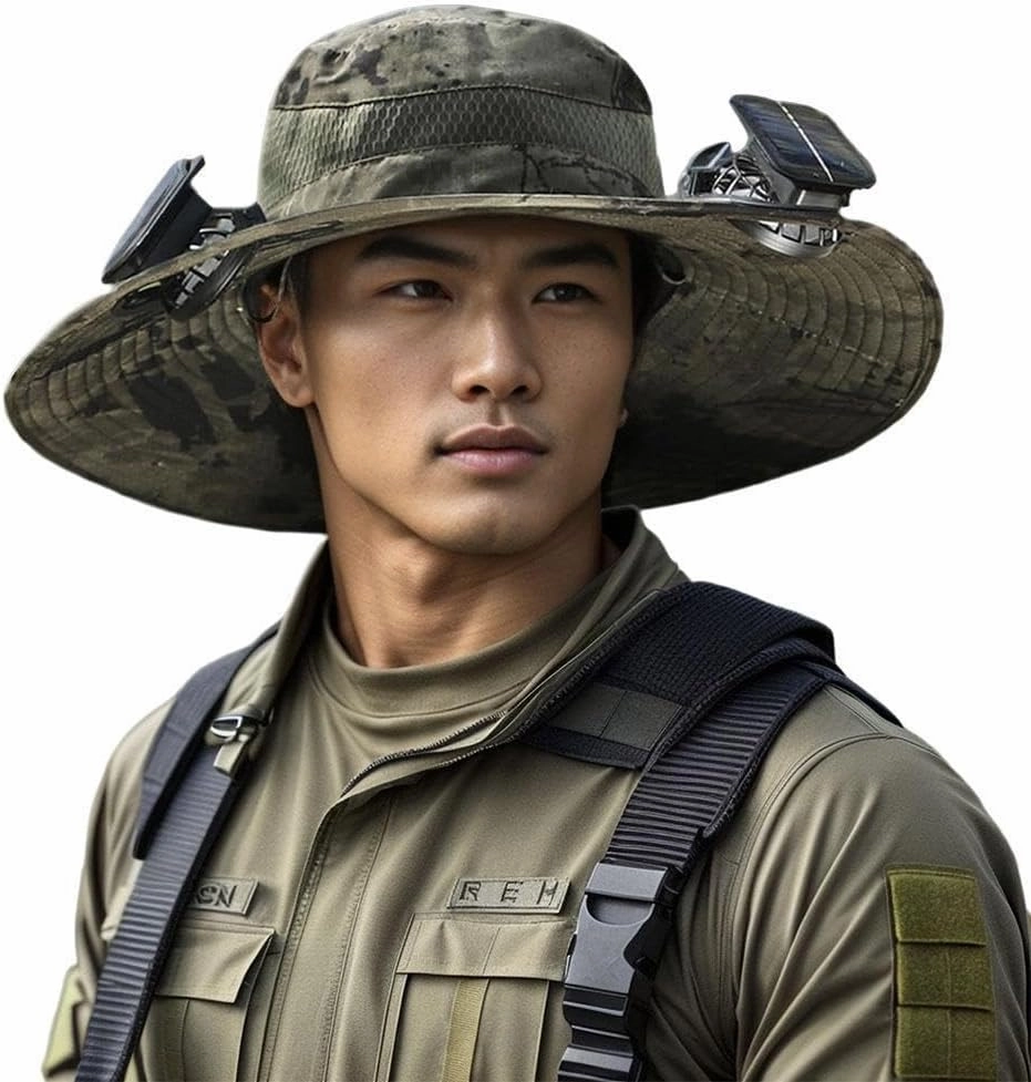 Wide Brim Solar Fan Hat Outdoor Sun Hat with 2 Solar Fan Fishing Hat,Removable & USB Charging Fan,UPF 50  Bucket Beach Hat