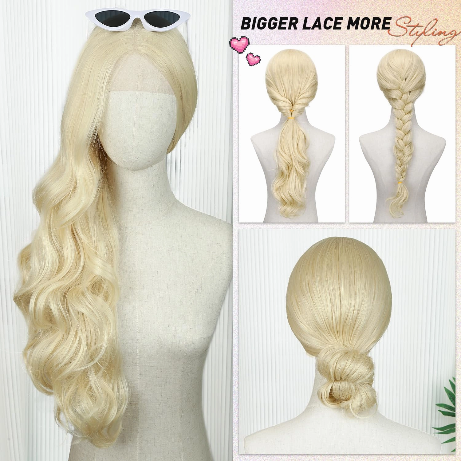 WIGNEE 13x4 Blonde Lace Front Wigs Pre-Plucked Natural Synthetic Kanekalon Lace Front Wig Layered Body Wave Wig Wear And Go Free Part Glueless Lace Front Wigs For Black Women,26" Blonde