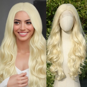 WIGNEE 13x4 Blonde Lace Front Wigs Pre-Plucked Natural Synthetic Kanekalon Lace Front Wig Layered Body Wave Wig Wear And Go Free Part Glueless Lace Front Wigs For Black Women,26" Blonde