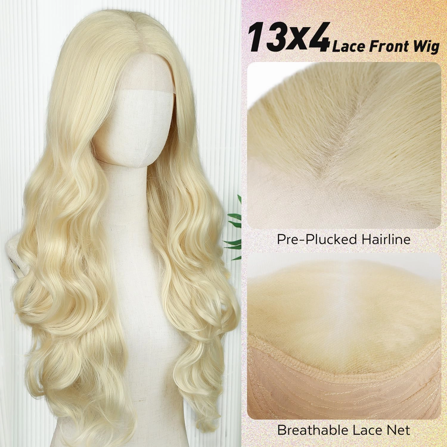 WIGNEE 13x4 Blonde Lace Front Wigs Pre-Plucked Natural Synthetic Kanekalon Lace Front Wig Layered Body Wave Wig Wear And Go Free Part Glueless Lace Front Wigs For Black Women,26" Blonde