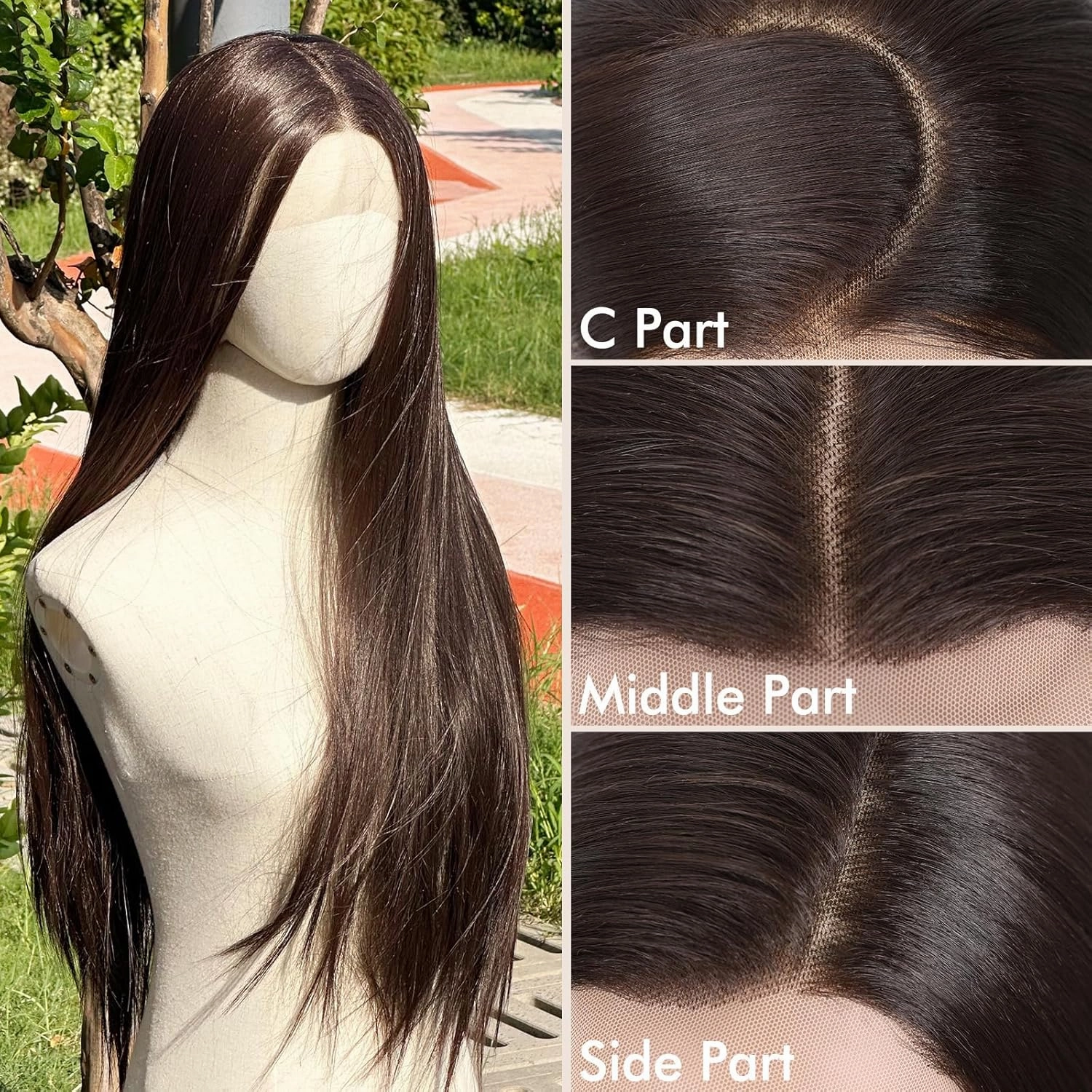 WIGNEE 13x4 Synthetic Lace Front Wig 28 Inch Silky Long Straight Wig Pre-Plucked Kanekalon Hair Glueless Wig with Natural Hairline Free Part Lace Front Wig Dark Brown Wigs for Black Women