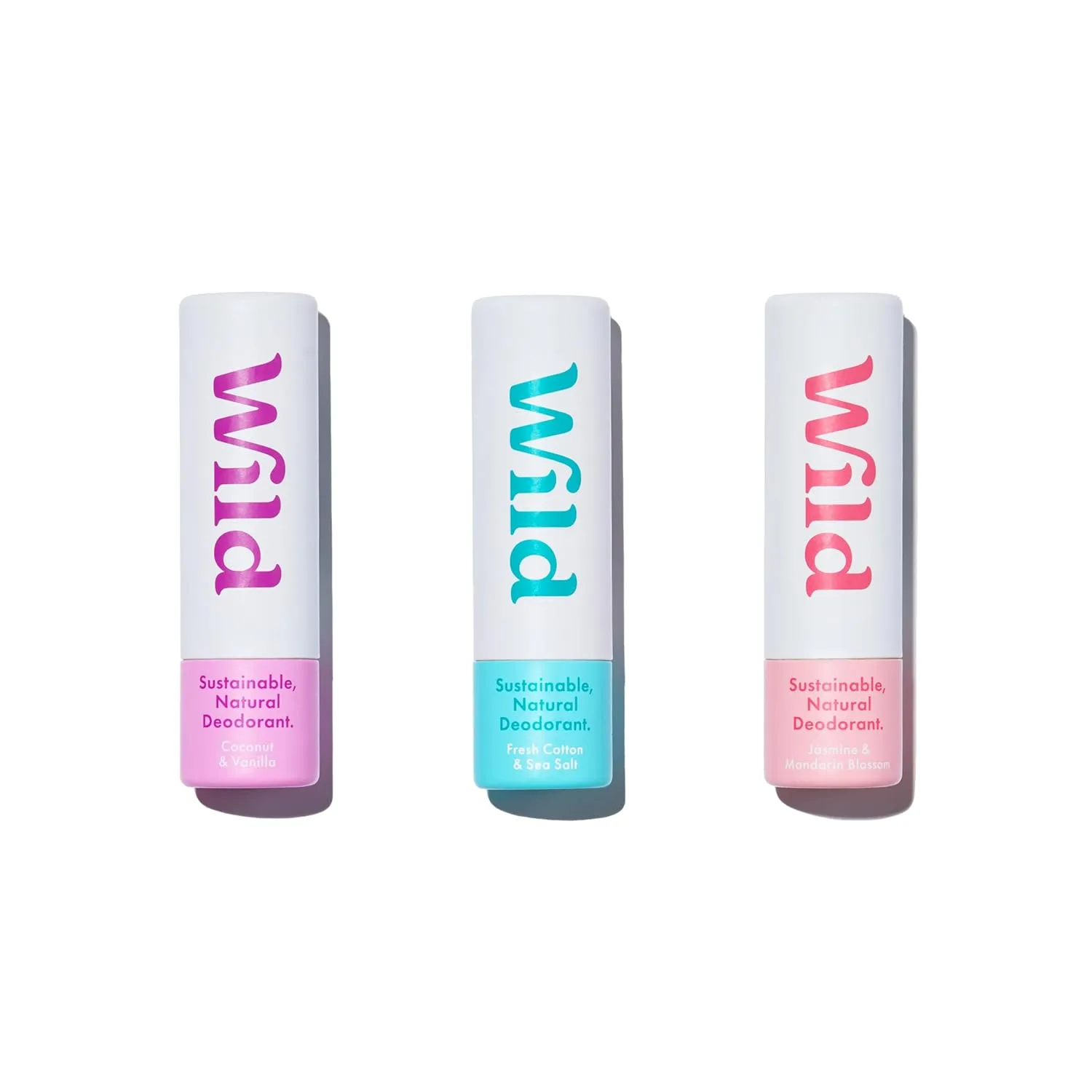 Wild - Pack of 3 Mini Deodorants - Natural Ingredients & Aluminum Free - Long Lasting Protection - Great for Vacation & Travel - Plastic Free - Vegan & Eco-Friendly - Trial Size