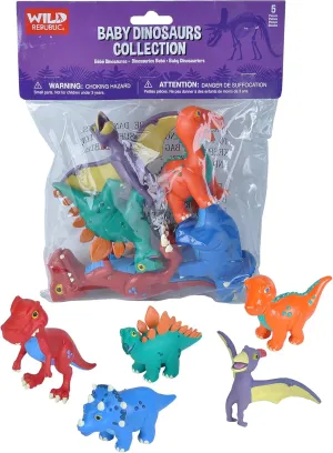 Wild Republic Baby Dino Polybag, T-Rex, Stegosaurus, Brachiosaurus, Triceratops, Pteranodon, Dinosaur Figures, Gifts for Kids, 5 Piece Set