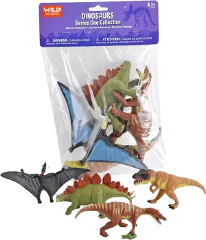 Wild Republic Stegosaurus, T Rex, Pteranodon, Baryonyx, phthalate-free plastics, 4 piece Dino Ploybag, Gifts for Kids