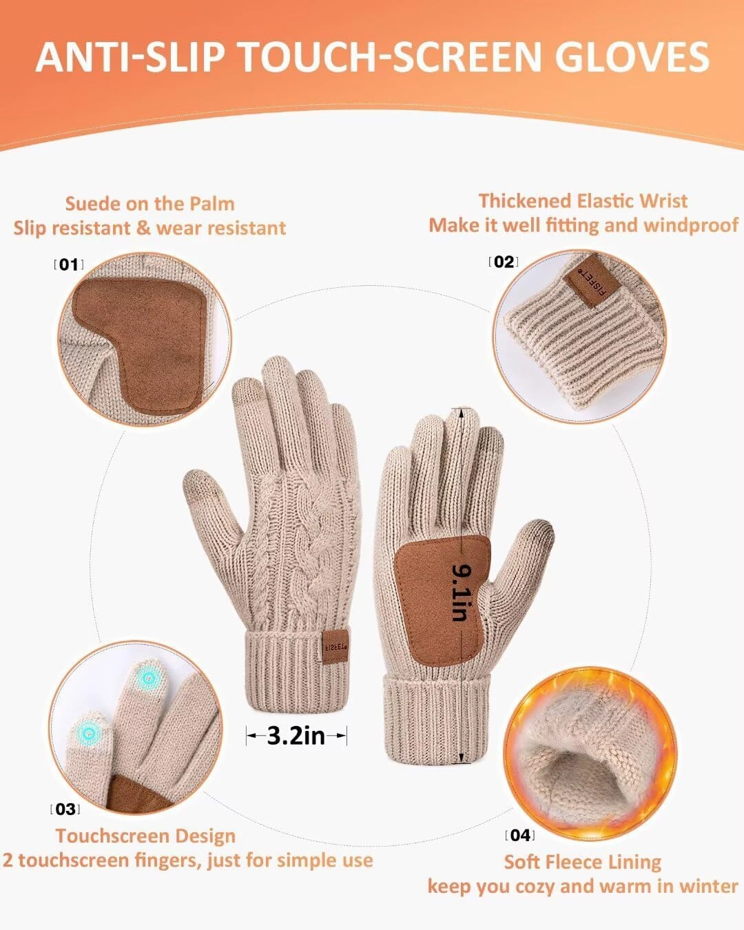 Winter Beanie Hat Scarf Gloves Set for Women, Pom Pom Beanie Fleece Lined Knit Neck Warmer Touchscreen Gloves 3 in 1 Gift Set