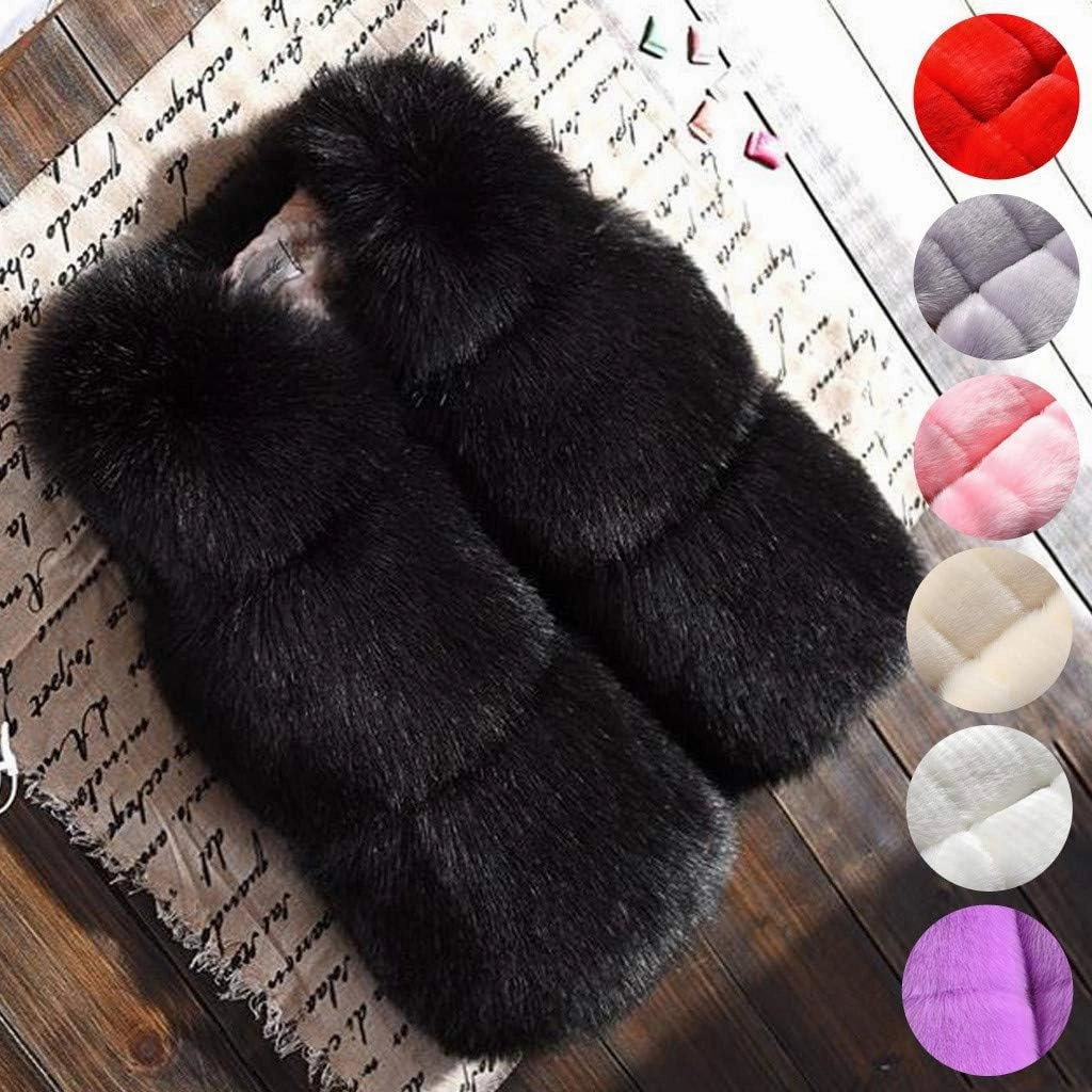 Winter Coats for Toddler Baby Girls Faux Fur Vest Winter Warm Coat Jacket Cute Thick Furry Kids Vest Dress Coat