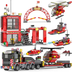 WishaLife City Fire Station Set, with Transport Truck, Helicopter - Pretend Play, Ages 6 