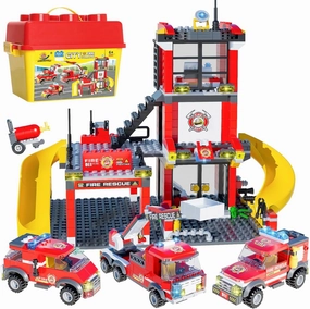 WishaLife City Fire Station Toy Building Set, with 3 Fire Truck Toys, Extinguishers, Pretend Play Toys Gift Idea for Kids Boys Girls Ages 6 and Up