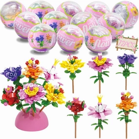 WODMAZ 12 Pcs Prefilled Easter Eggs with Bouquet Building Blocks, Surprise Flower Toys Set for Kids, Easter Basket Stuffers, Classroom Prize Supplies