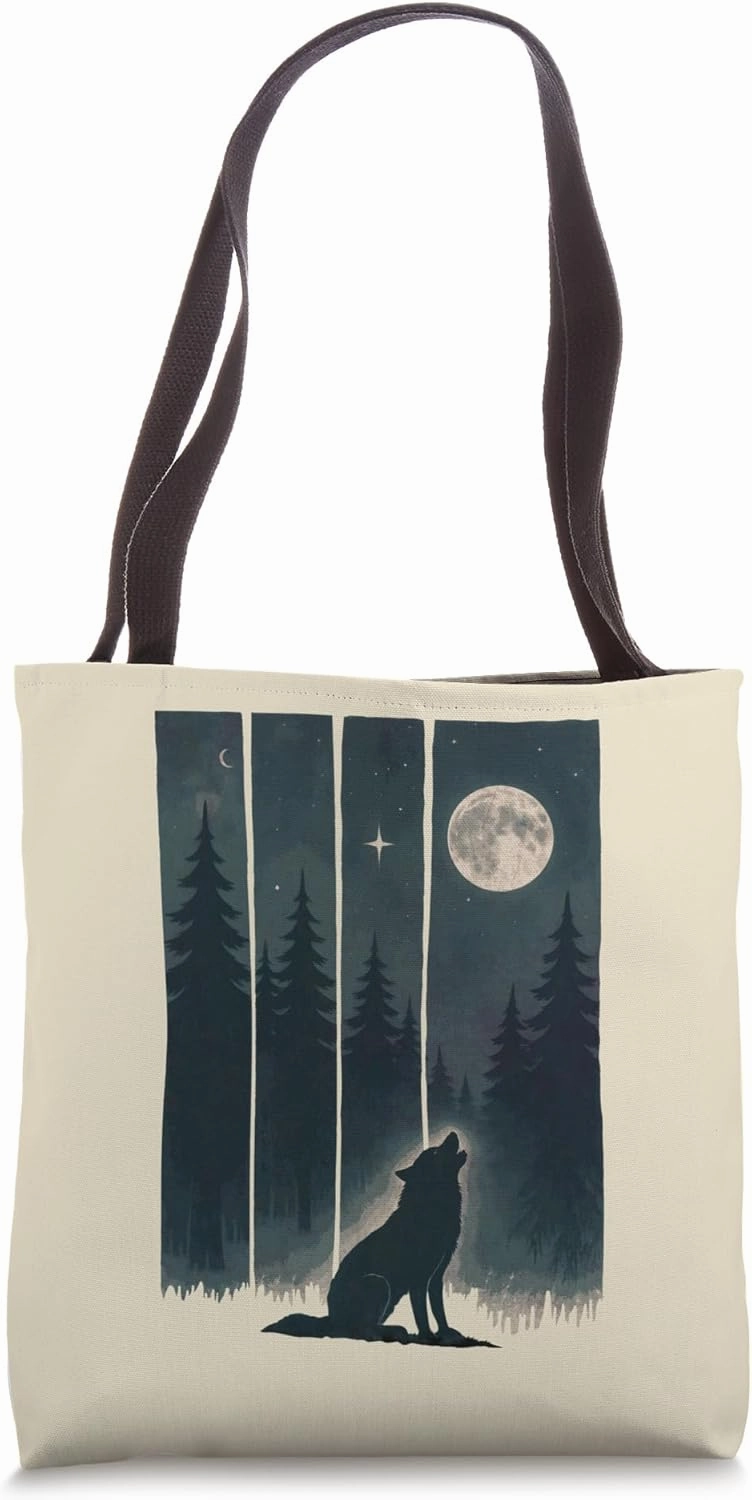 Wolf in wild forest, trees, nature lovers, a woodland Scene Tote Bag
