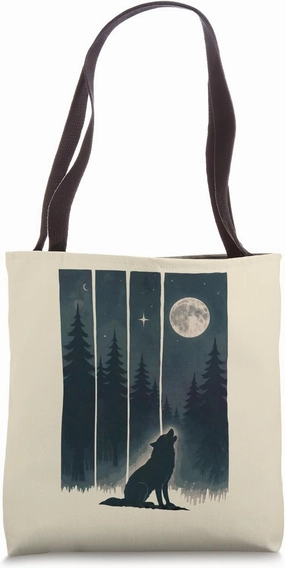 Wolf in wild forest, trees, nature lovers, a woodland Scene Tote Bag