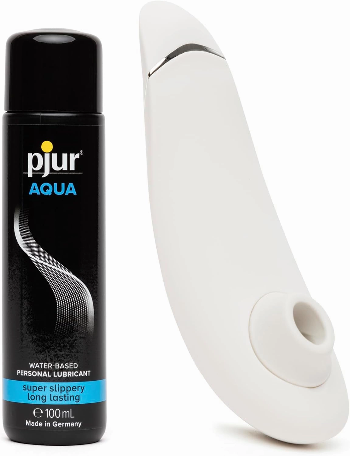 Womanizer Premium 2 Gray Clitoral Suction Personal Massager Vibrator & Pjur Aqua Water Based Personal Lubricant 3.4 fl oz - Sex Toys for Women Bundle