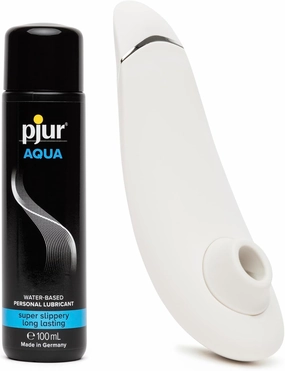Womanizer Premium 2 Gray Clitoral Suction Personal Massager Vibrator & Pjur Aqua Water Based Personal Lubricant 3.4 fl oz - Sex Toys for Women Bundle