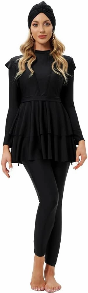 Women Burkini Islamic Modest Clothing Plus Size Muslim Swimwear with Bra Pad Front Hijab Swimsuit