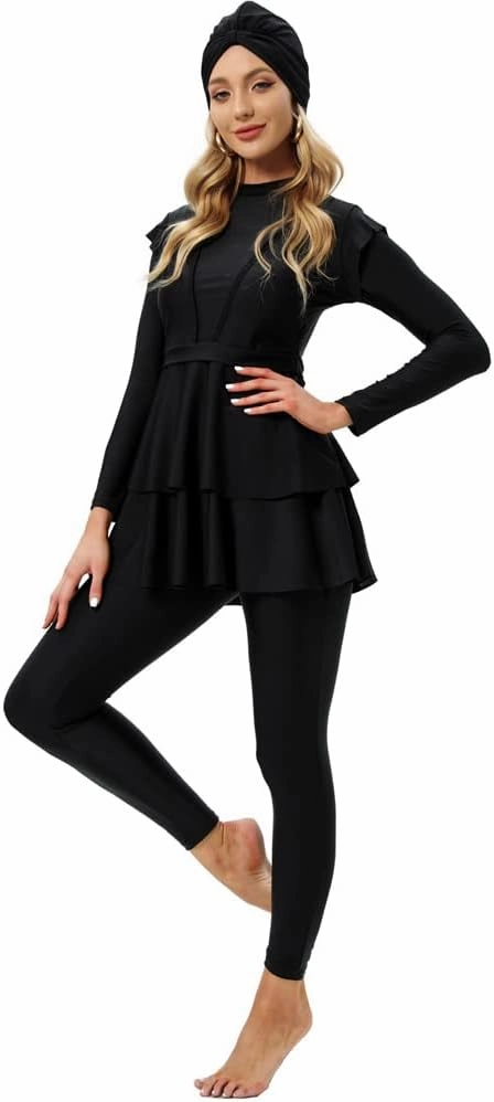 Women Burkini Islamic Modest Clothing Plus Size Muslim Swimwear with Bra Pad Front Hijab Swimsuit