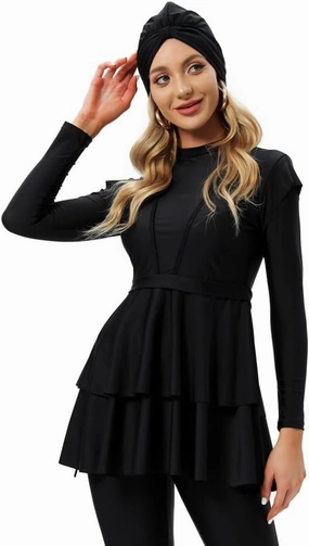 Women Burkini Islamic Modest Clothing Plus Size Muslim Swimwear with Bra Pad Front Hijab Swimsuit