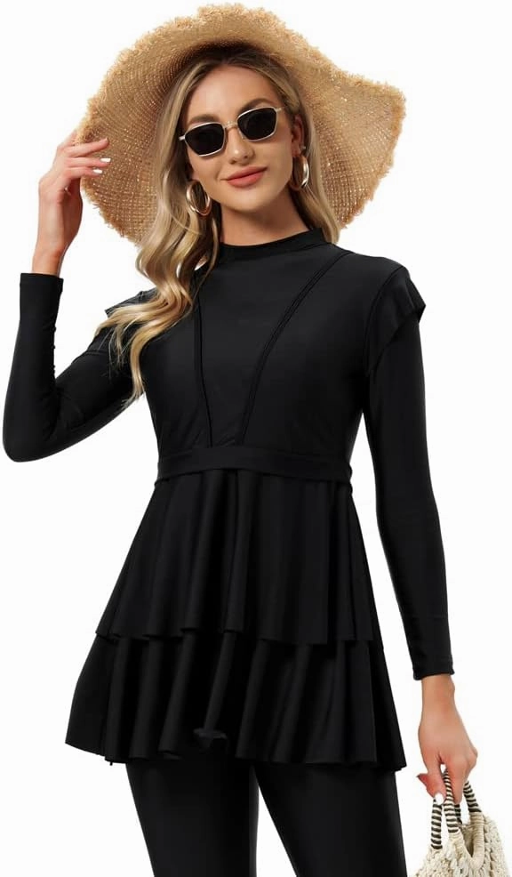 Women Burkini Islamic Modest Clothing Plus Size Muslim Swimwear with Bra Pad Front Hijab Swimsuit