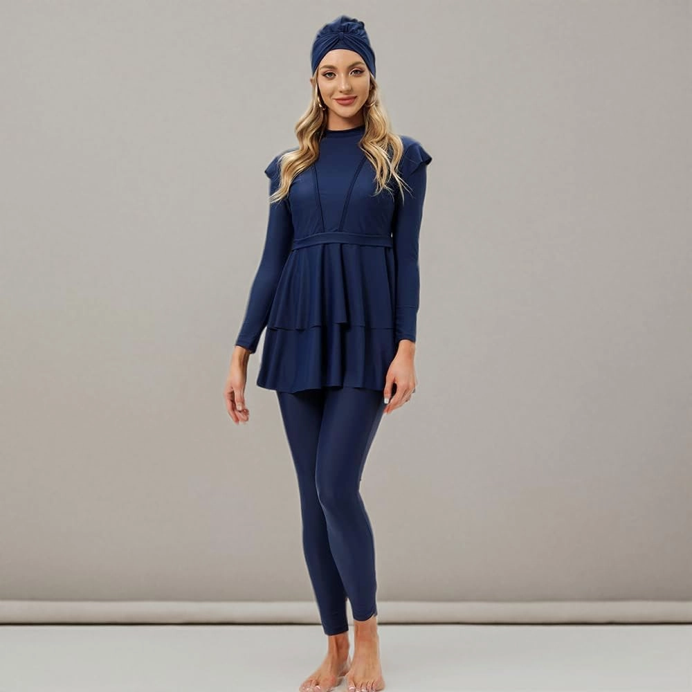 Women Burkini Islamic Modest Clothing Plus Size Muslim Swimwear with Bra Pad Front Hijab Swimsuit