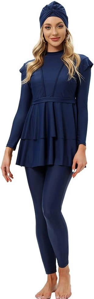 Women Burkini Islamic Modest Clothing Plus Size Muslim Swimwear with Bra Pad Front Hijab Swimsuit