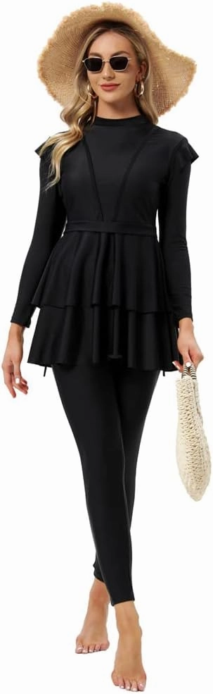 Women Burkini Islamic Modest Clothing Plus Size Muslim Swimwear with Bra Pad Front Hijab Swimsuit