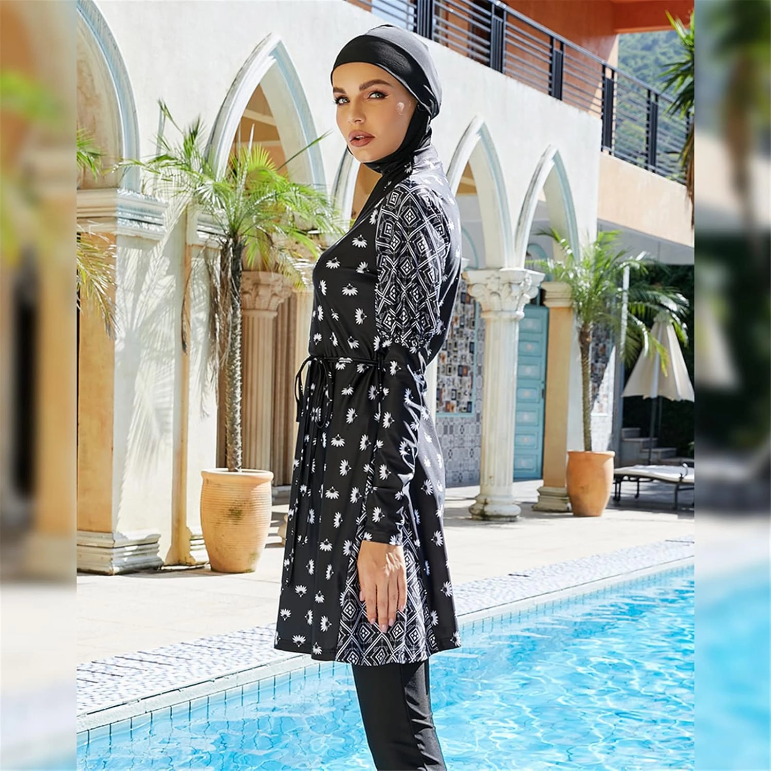 Women Modest Swimsuit Fully Coverage Swimwear Burkini Islamic Hijab Bathing Suit